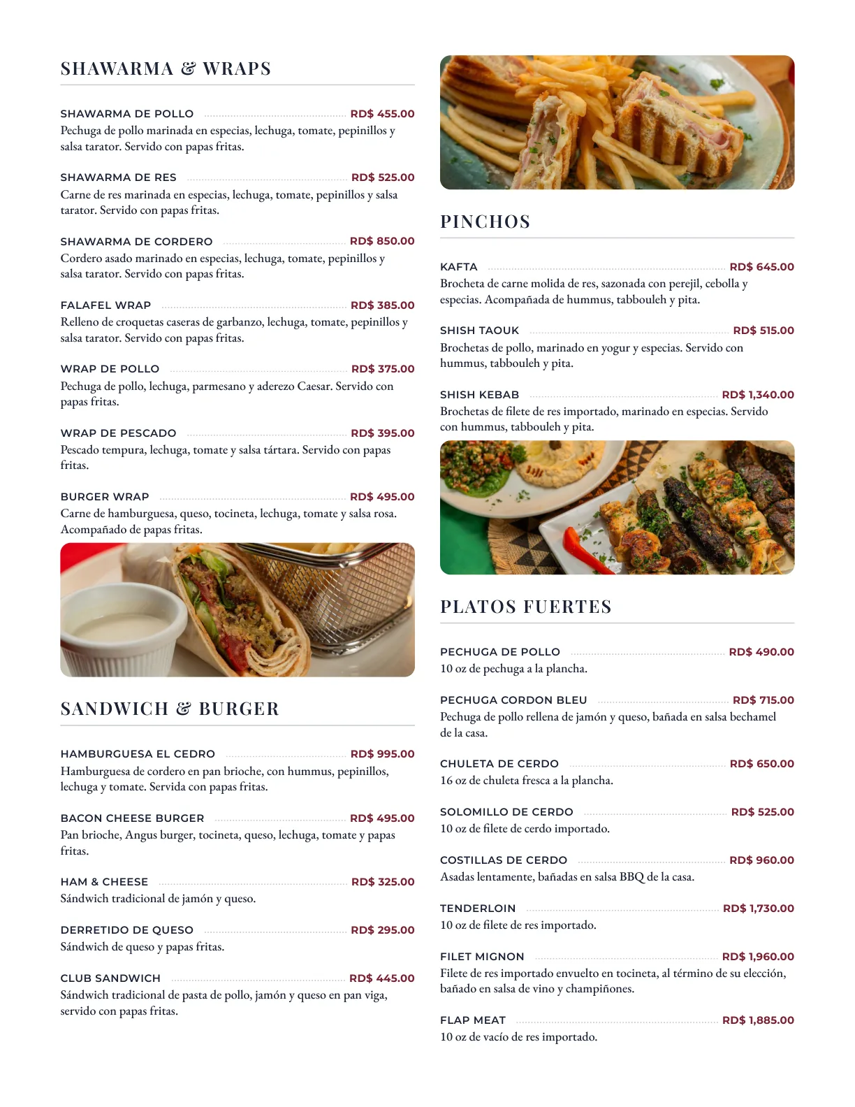 Página 2 del menú de comida