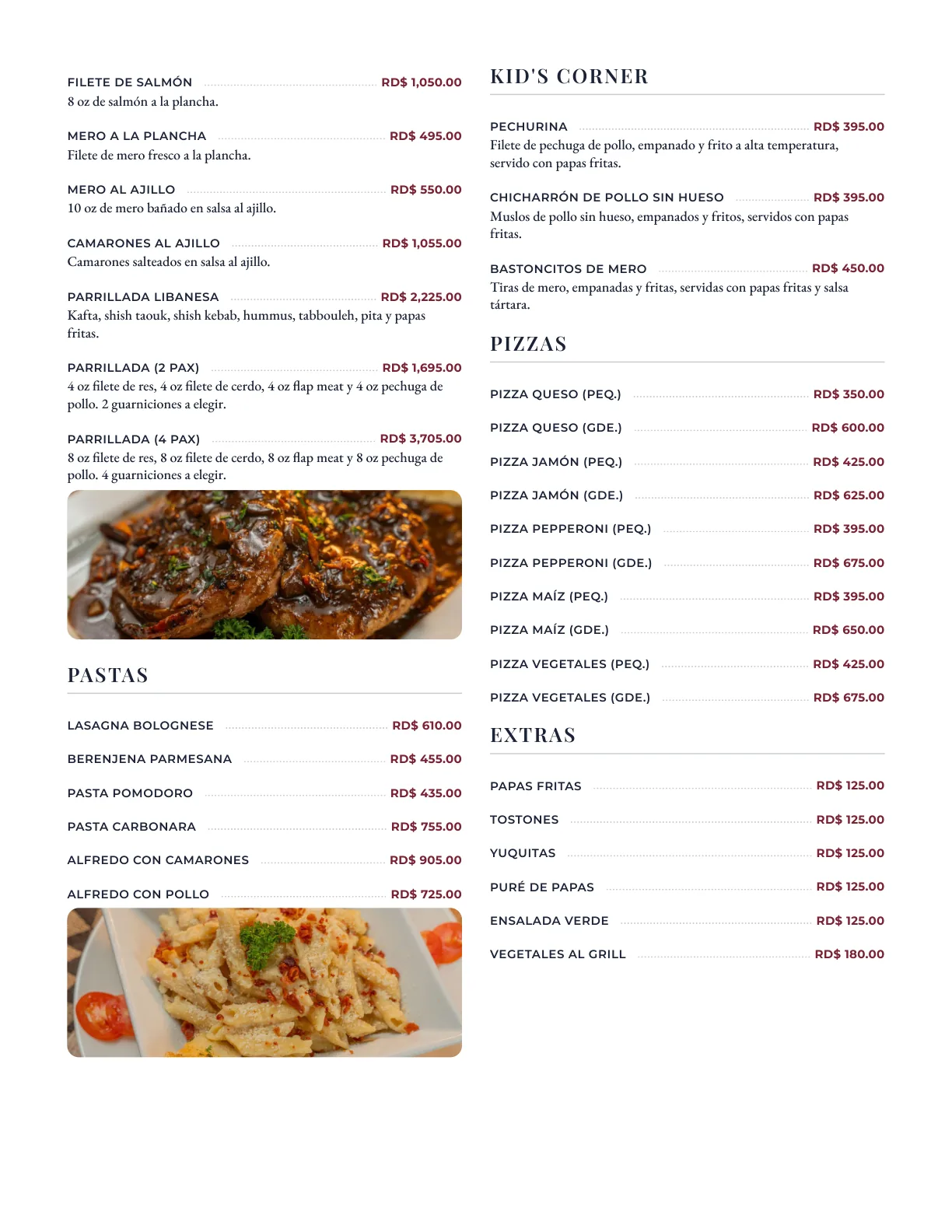 Página 3 del menú de comida